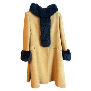 Vintage 60s Yellow Mod Swing Coat with Faux Fur Trim